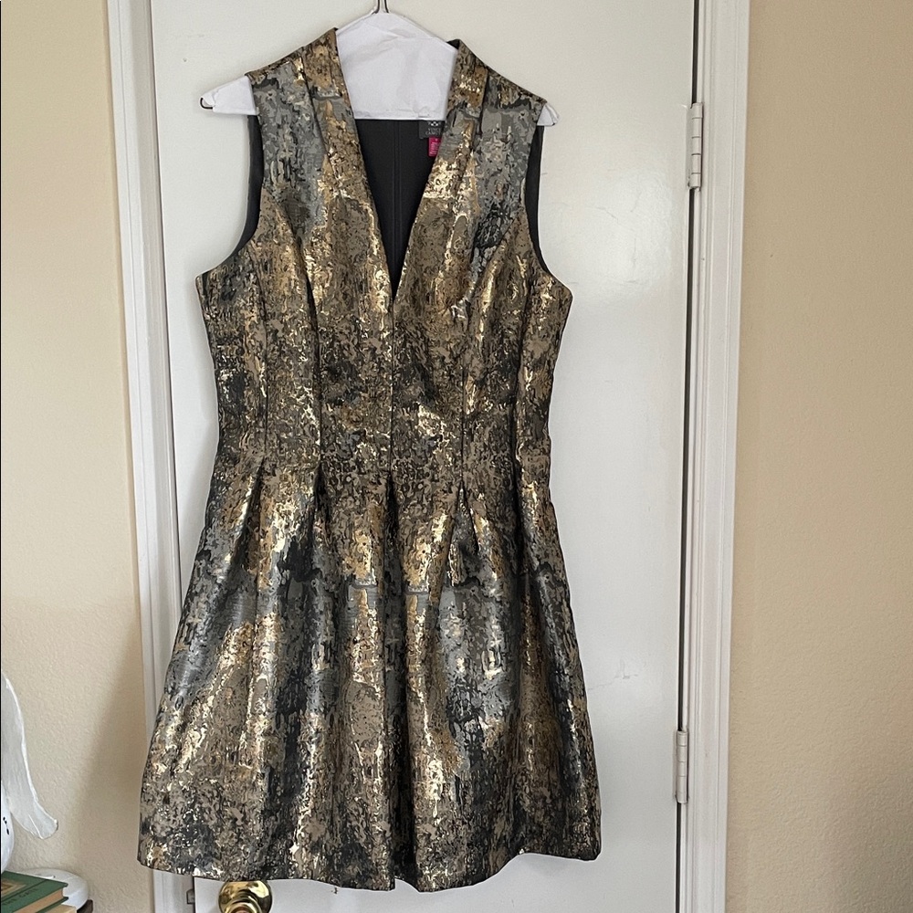 Vince Camuto Metallic Gold and Black Mini Dress